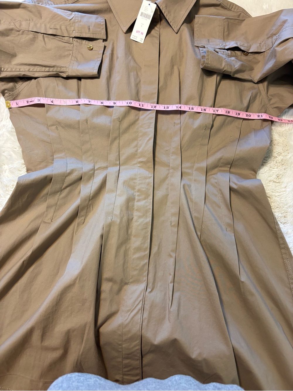 NWT Pilcro Anthropologie Taupe Corset Seam Midi Shirt Dress Large - Picture 9 of 10